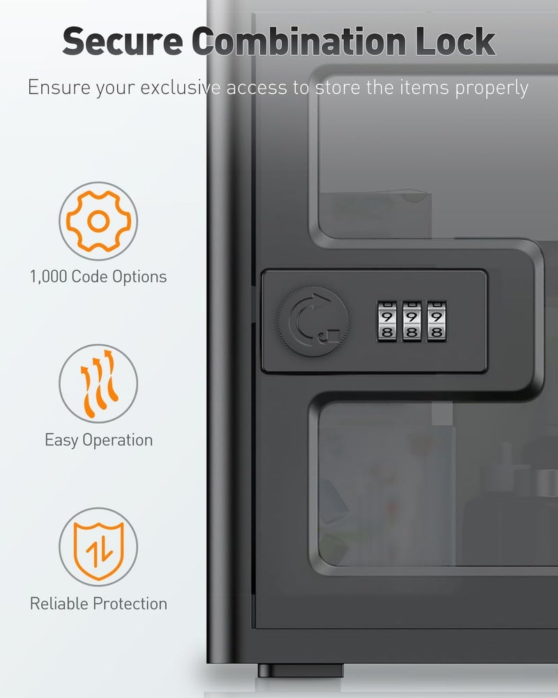 Uniclife Black Medicine Lock Box with Combination Lock 13 L Large Locking Medication Box Lockable Storage Box for Personal Items Phones Food & Snacks Stackable Fridge Lock Box for Home Office - Image 3